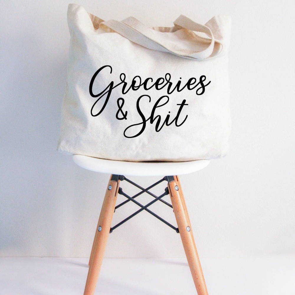 Groceries and Shit XL Cotton Tote Bag